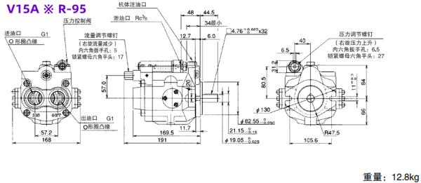 大金柱塞泵V15A ※ RX-95 ，V15A ※ R-95工作原理及外形尺寸圖